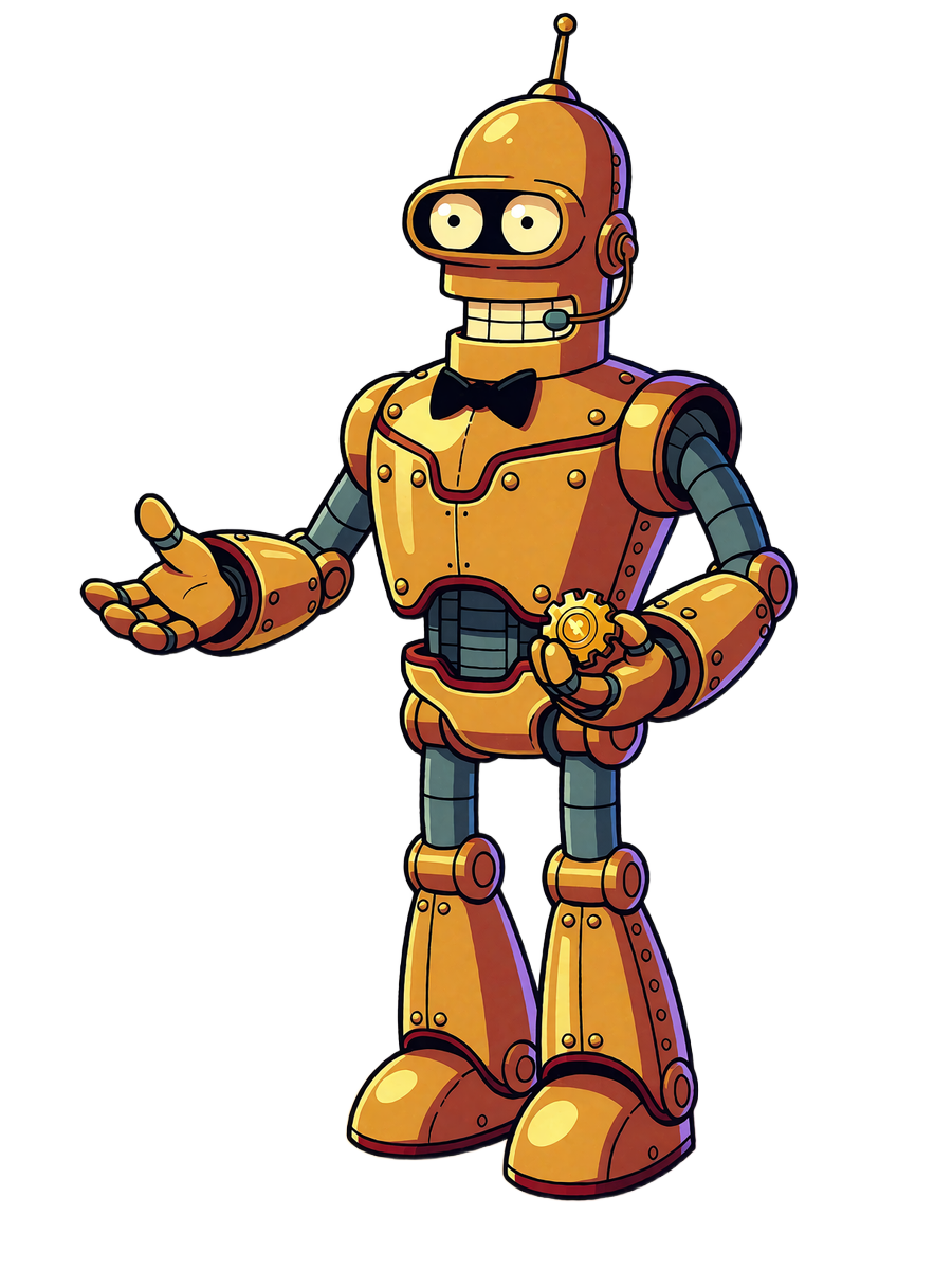 Złoty robot-concierge Casoola Casino w uprzejmej, zapraszającej pozie - symbol osobistego managera VIP