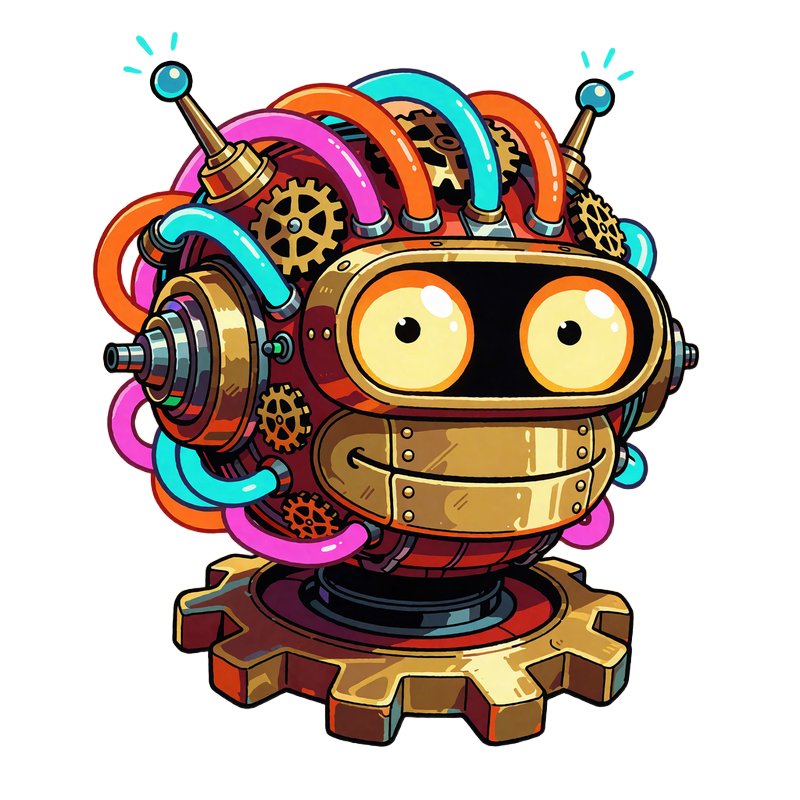 Logo Casoola Casino: głowa kresk&oacute;wkowego robota z bursztynowymi oczami